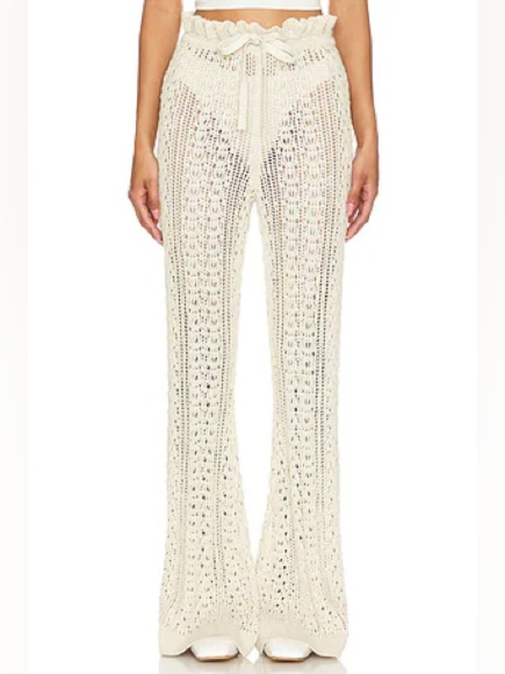 Tularosa Raimonda Beige Crochet Wide-Leg Pants